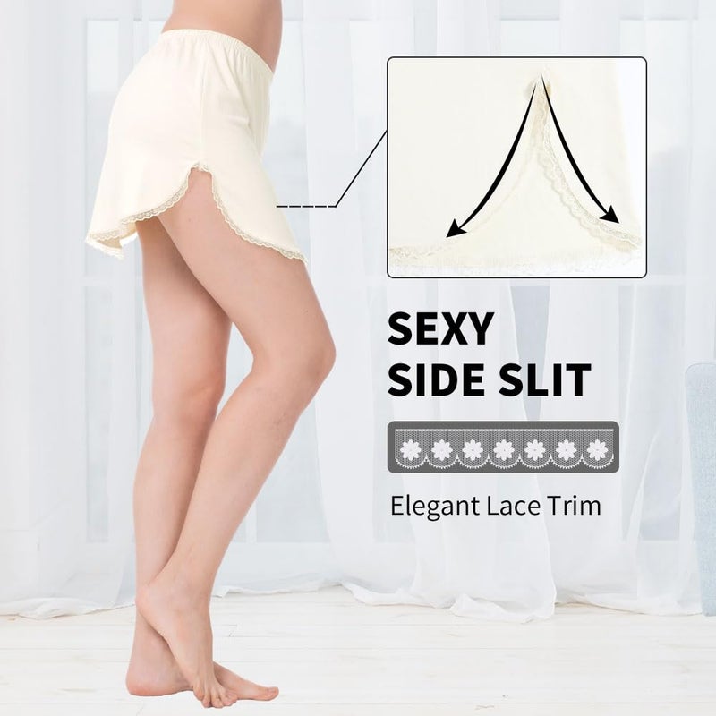 MANCYFIT Half Slip for Women Underskirt Short Mini Skirt Slit Lace Trim Beige Small - Image 3